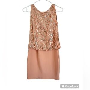 Pink peach Sequins Sleeveless Dress zigzag pattern XSM Small
